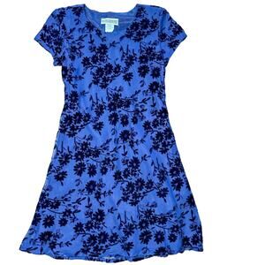Jessica Howard Vintage 90s Floral Applique Dress Cocktail Dress Blue 8
